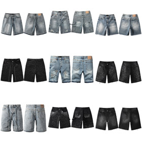 Purple Brand new hot diamond denim retro shorts washed shorts straight-4254